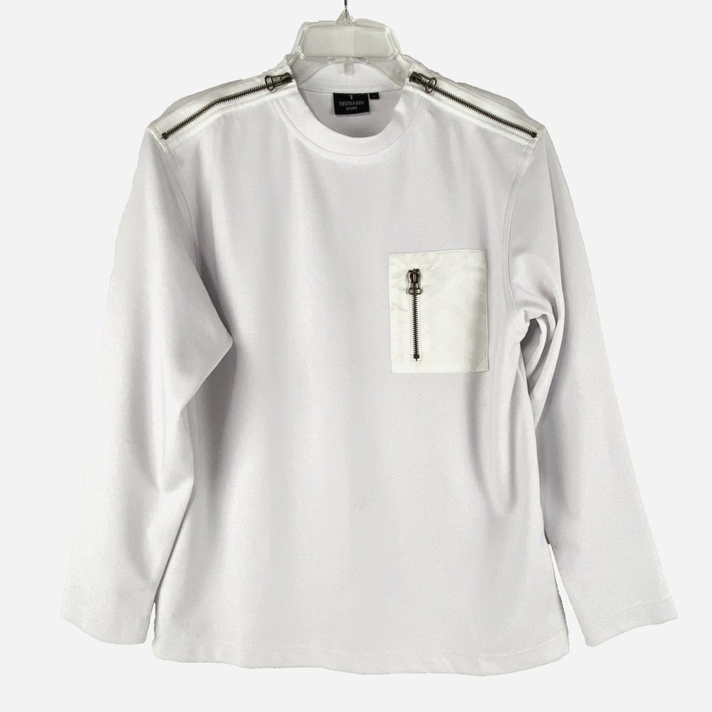 Luxury Trussardi Sport Long Sleeve Shirt Men's L White Designer Casual Cotton